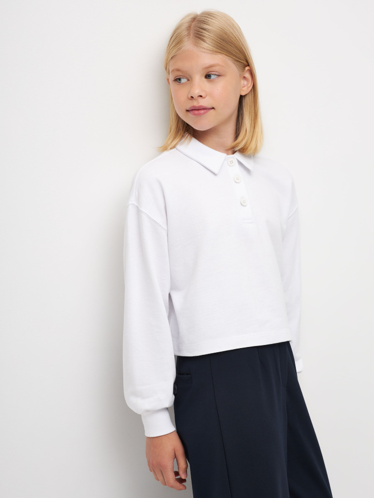 

Трикотажное поло с длинным рукавом для девочек, Белый
