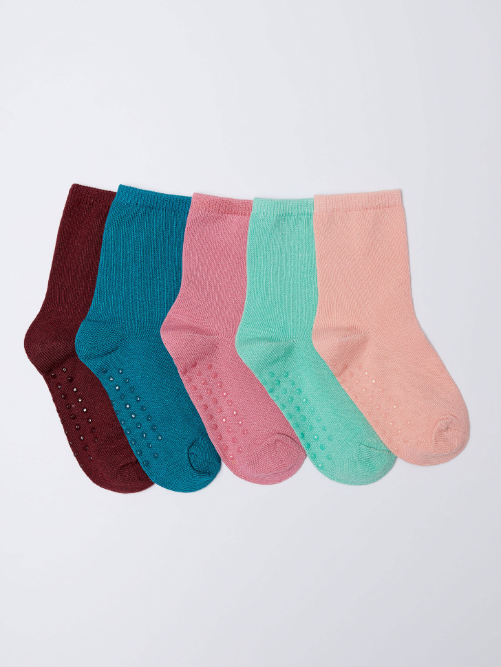 Набор из 5 пар нескользящих носков для девочек (принт, 14-16) от Sela