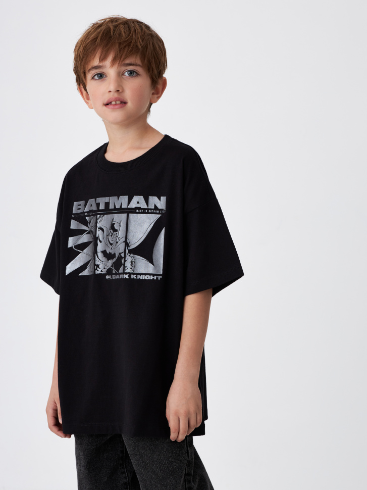 Черная футболка с принтом Batman для мальчиков (черный, 164)