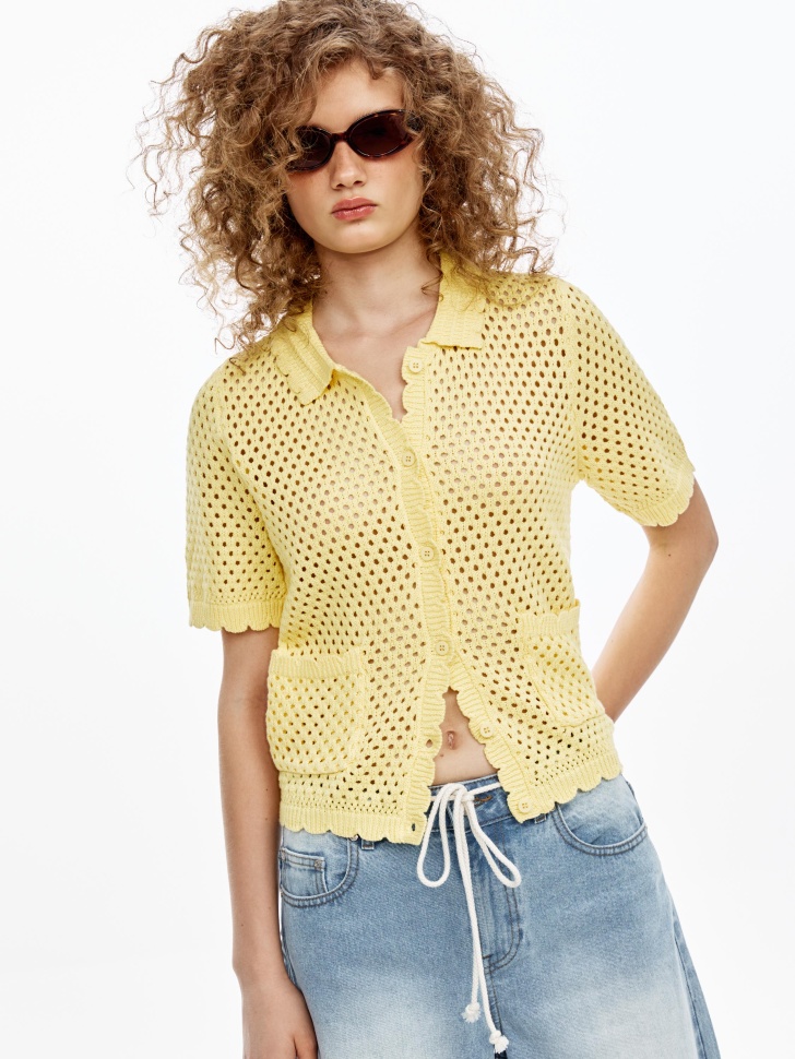 Вязаный ажурный кардиган SELA Young, желтый, арт. 52202