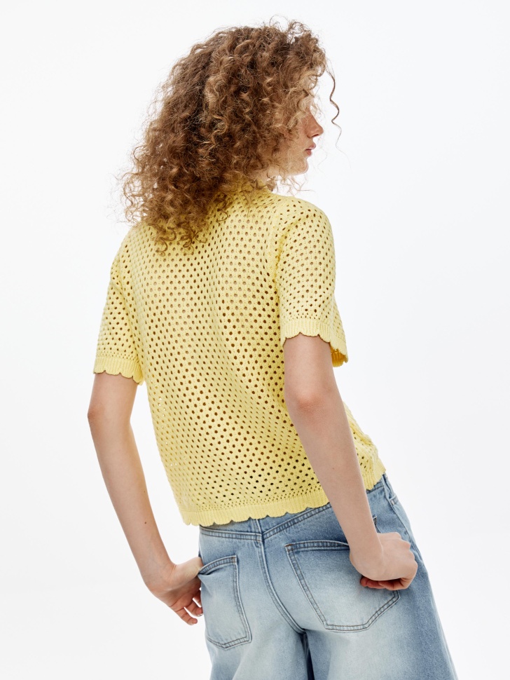 вязаный ажурный кардиган из линейки  young из россии вид сбоку