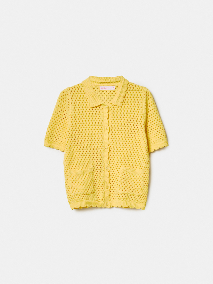 вязаный ажурный кардиган из линейки  young из проверенных материалов спереди