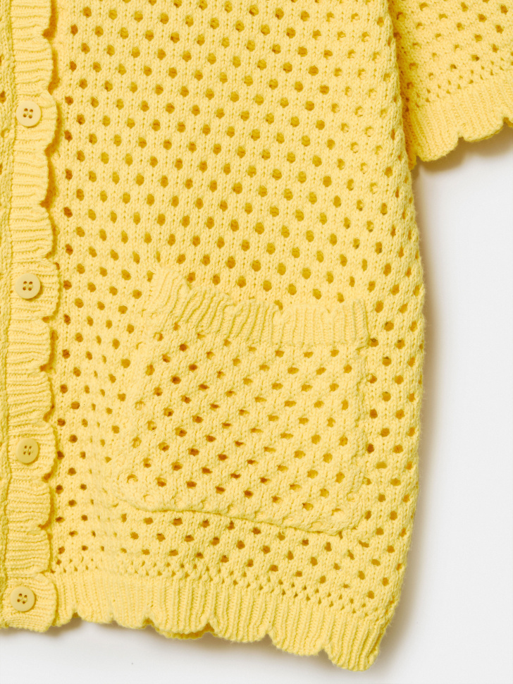 вязаный ажурный кардиган из линейки  young универсального стиля с лицевой стороны