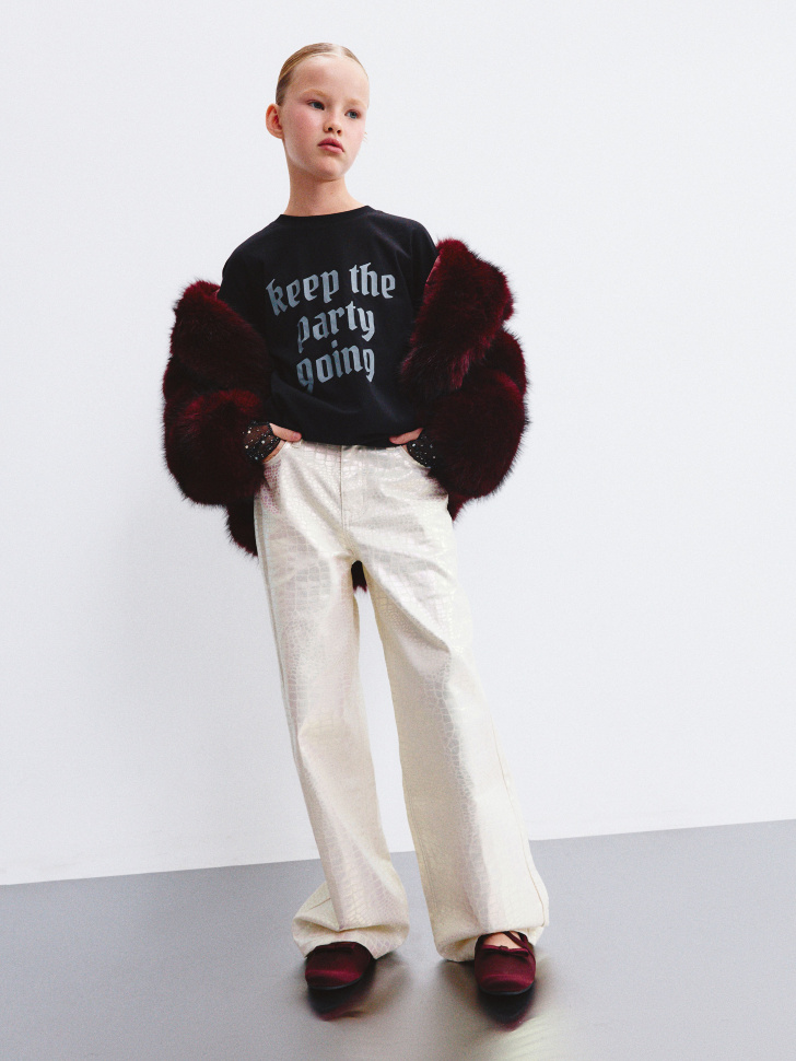 

Джинсы Wide leg с анималистичным принтом для девочек, SL5811051401