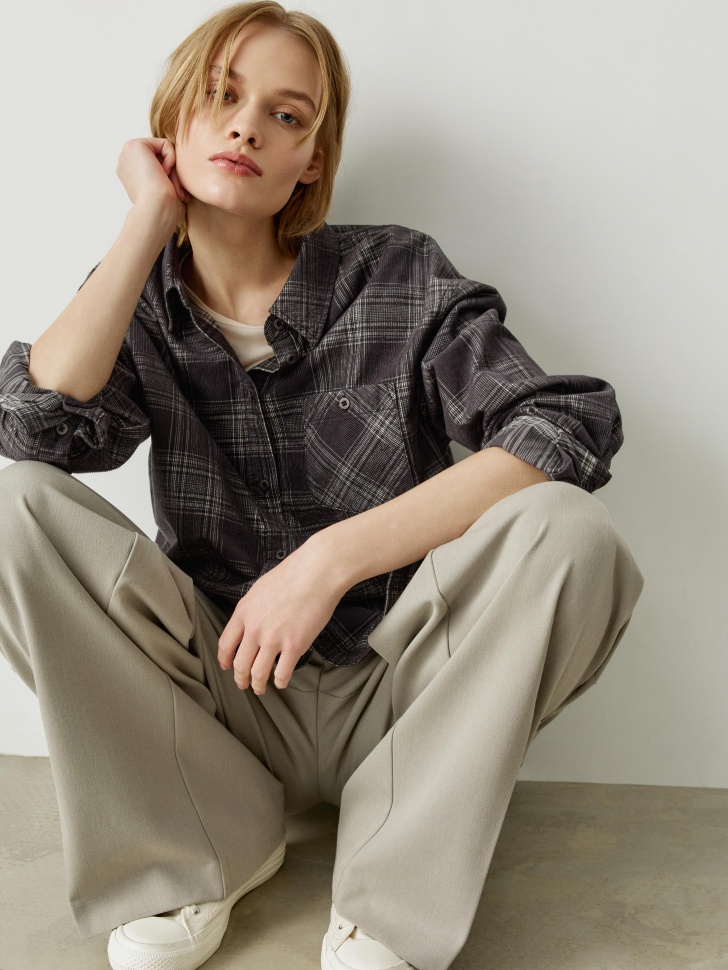 вельветовая рубашка оверсайз в клетку 4610517223760 по акции