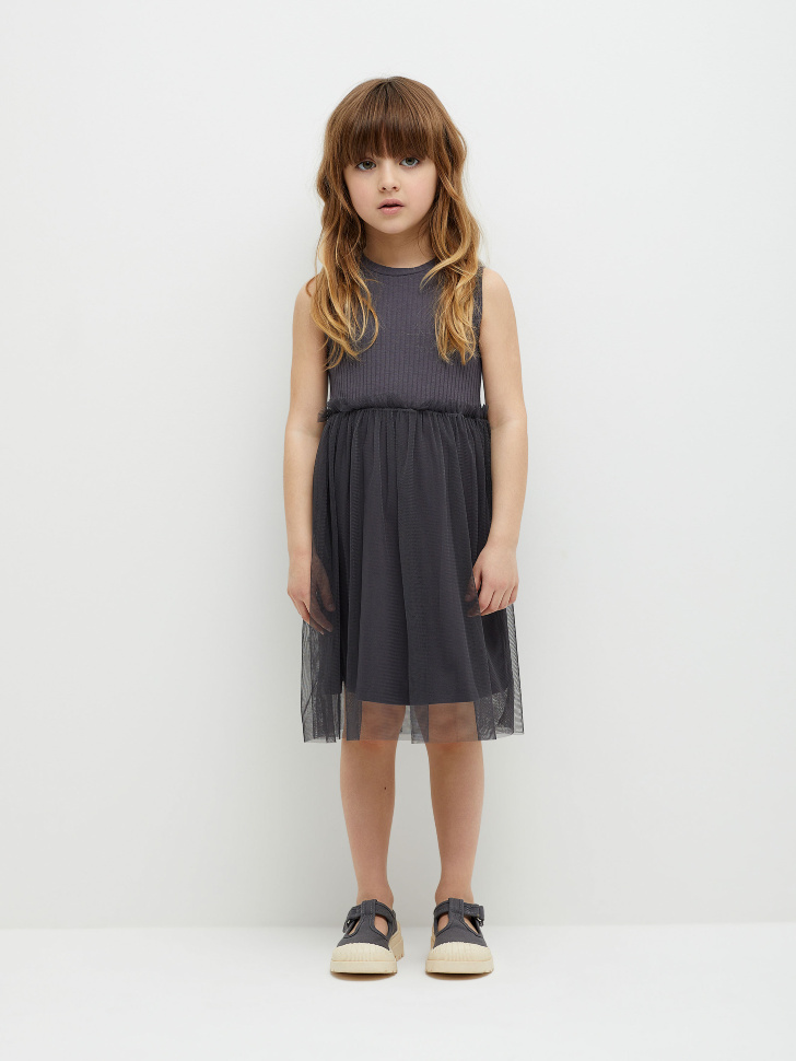 

Платье с юбкой из сетки для девочек, Серый