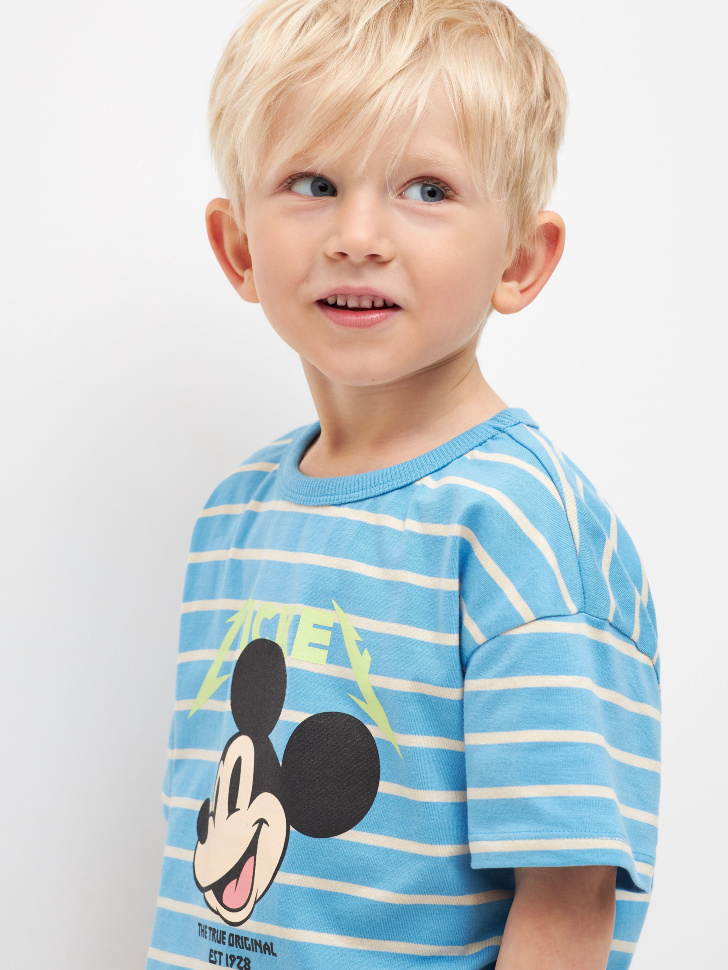 

Футболка в полоску с принтом Disney Mickey Mouse для мальчиков, Голубой
