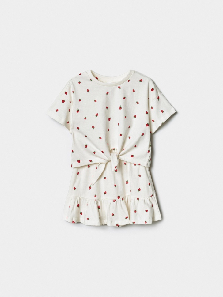 Комплект SELA для девочек футболка и юбка Клубника, разноцветный, арт. 43964