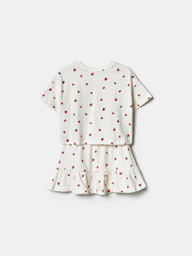 комплект из футболки и юбки для девочек из хлопка спереди