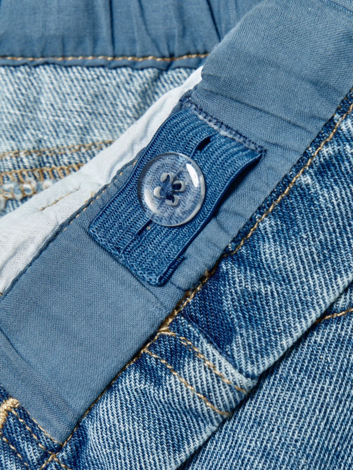 джинсовая юбка на резинке для девочек из джинсы и джинскота спереди