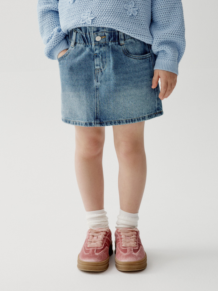 джинсовая юбка на резинке для девочек от бренда sela вид слева