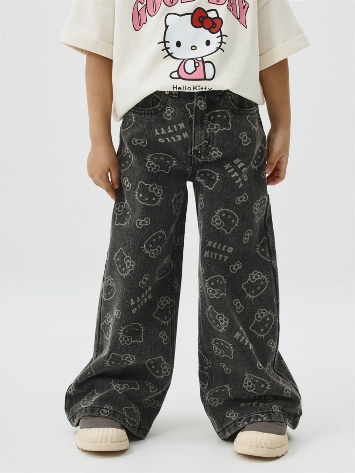 Джинсы Wide leg с принтом Hello Kitty для девочек. Фото №2