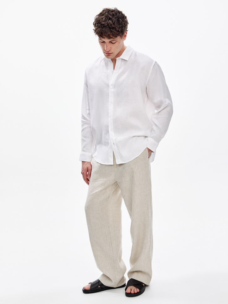 рубашка из 100% премиального льна от бренда sela вид слева