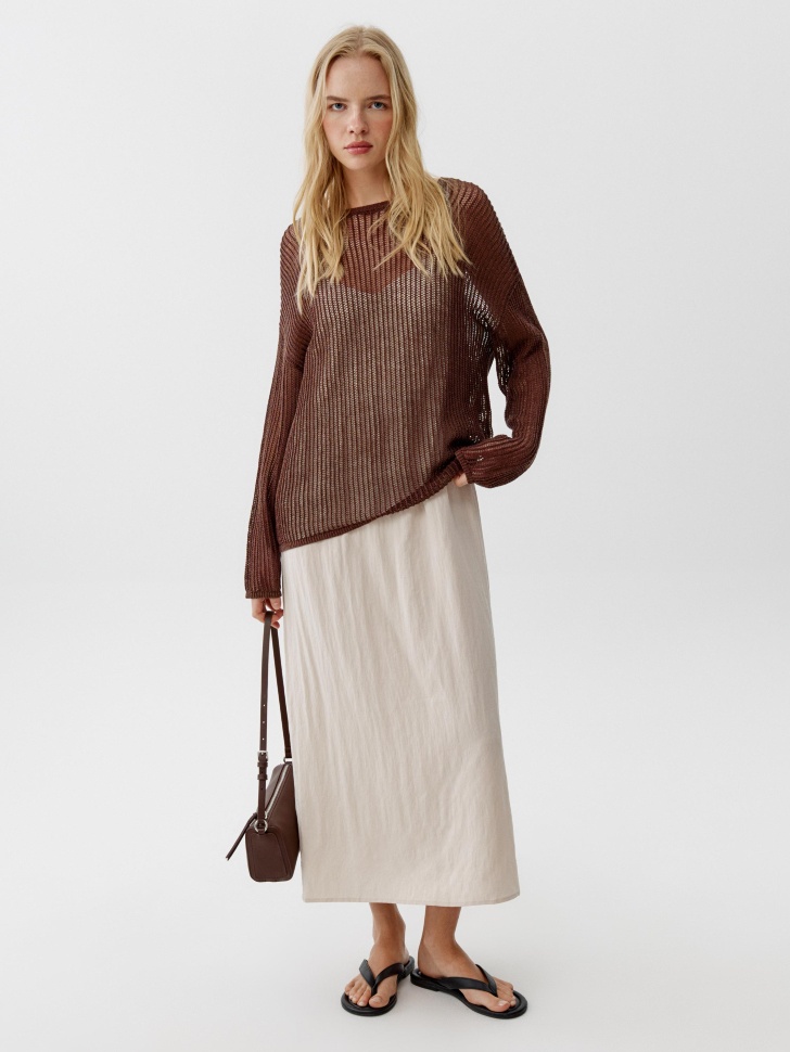 вязаный джемпер полупрозрачный с содержанием льна от бренда sela вид слева