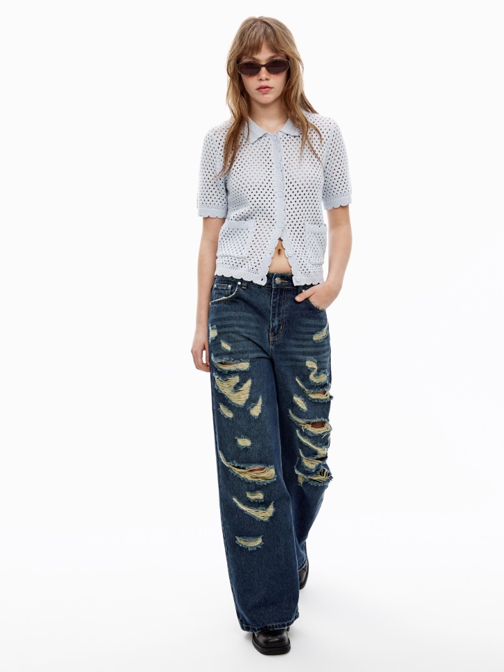 вязаный ажурный кардиган из линейки  young от бренда sela вид слева