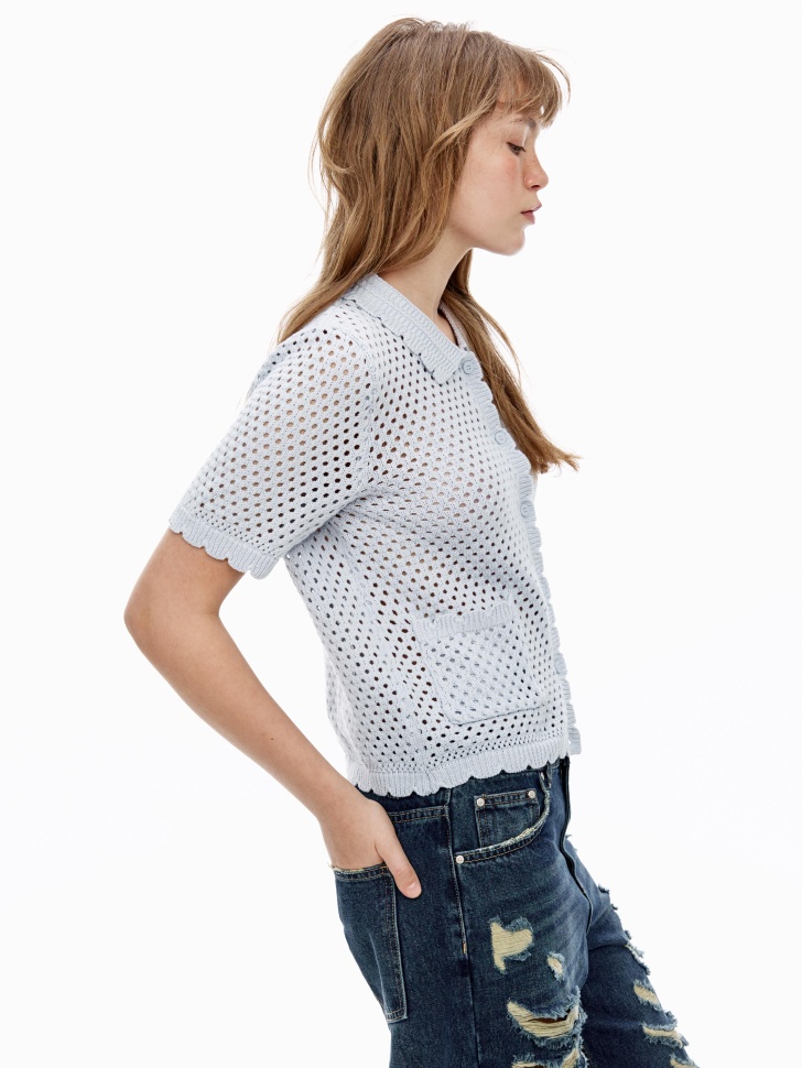 вязаный ажурный кардиган из линейки  young из россии вид сбоку