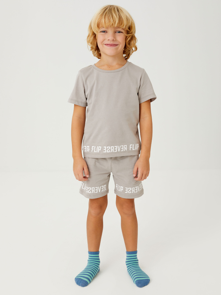 Пижама с надписями для мальчиков (коричневый, 92-98)