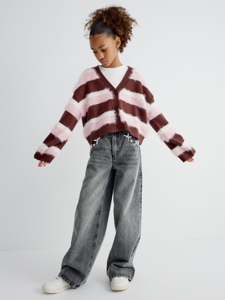 кардиган в полоску для девочек от бренда sela вид слева