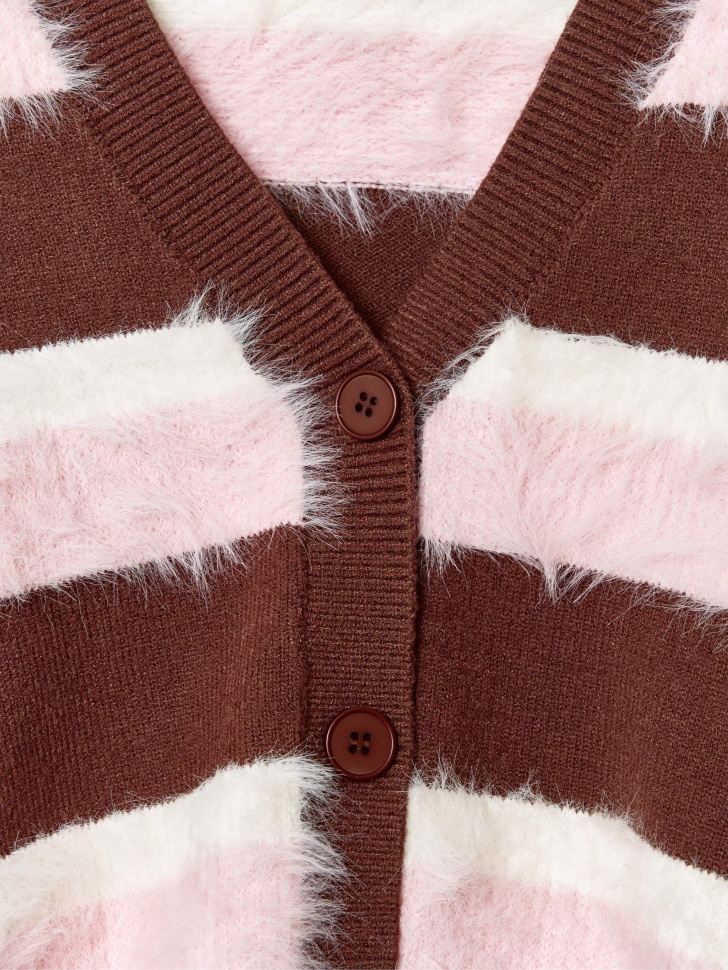 кардиган в полоску для девочек из трикотажа спереди