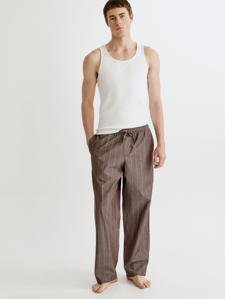 Домашние брюки из хлопка SELA, коричневый, арт. 35069