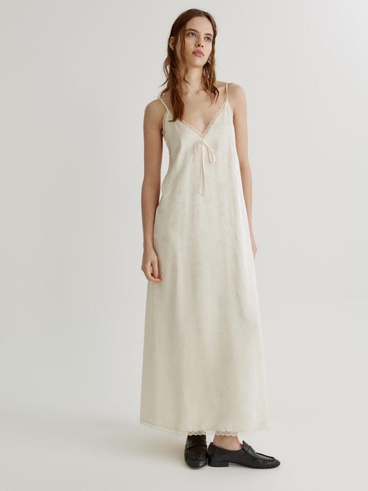 платье макси из жаккардового сатина универсального стиля с лицевой стороны