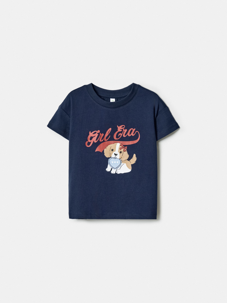 Футболка SELA оверсайз с принтом для девочек, синий, арт. 42252