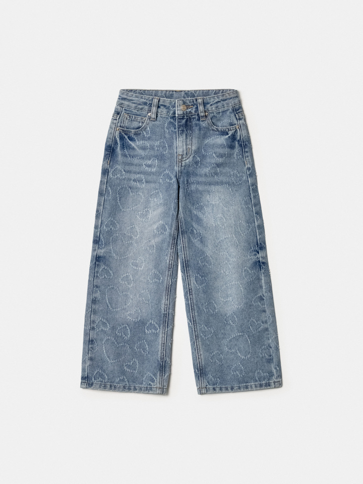Широкие джинсы SELA с фактурным узором для девочек, голубой, арт. 41969