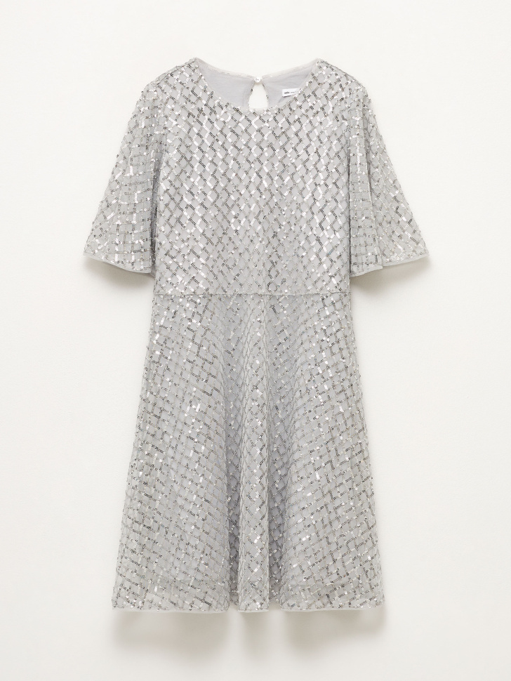 Платье с пайетками для девочек (серебро, 134)