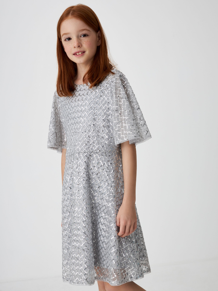 

Платье с пайетками для девочек, Серебро
