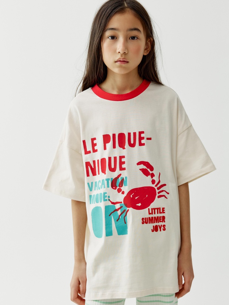 Футболка Sela оверсайз с принтом, бежевый, арт. 52465