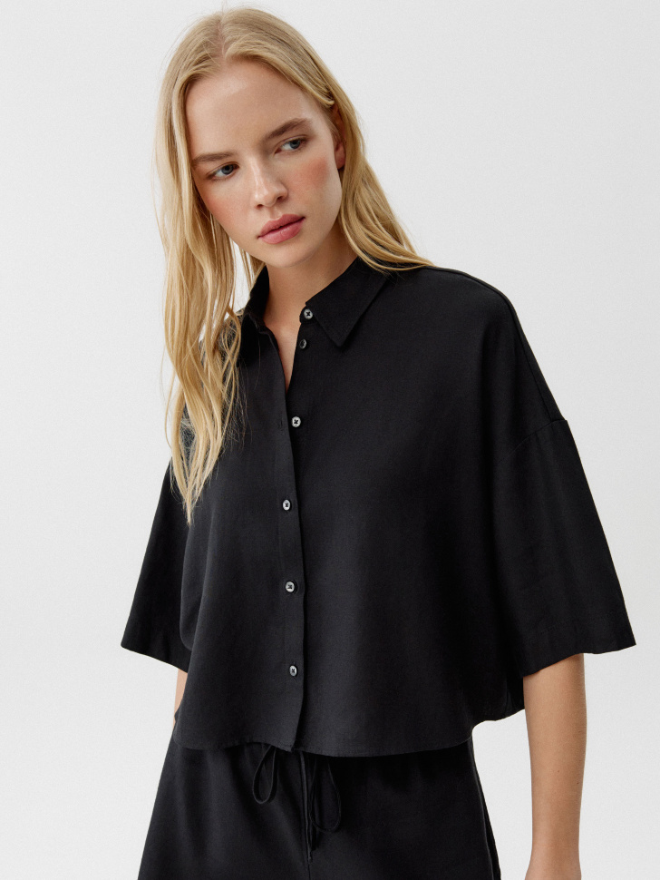 

Укороченная рубашка оверсайз из вискозы и льна, SL6806010505