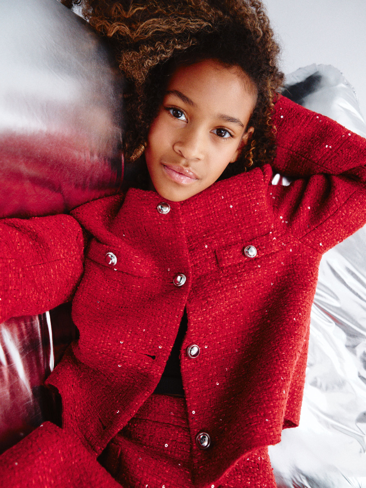 

Укороченный твидовый жакет для девочек, SL5811050802