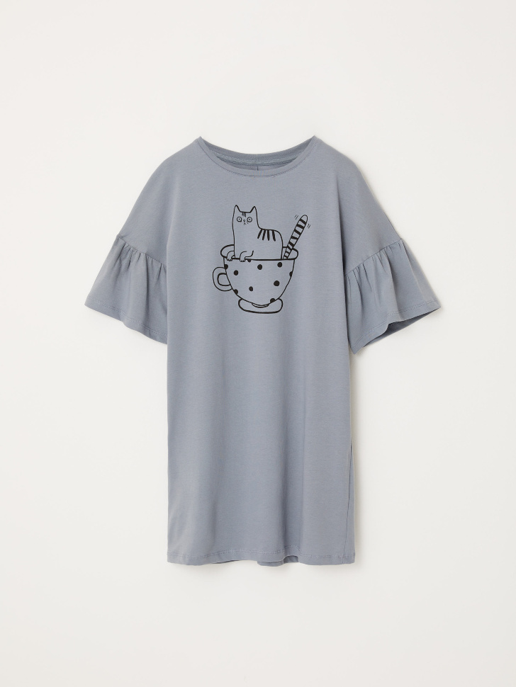 Ночная сорочка с принтом для девочек (серый, 146-152 (11-12 YEARS)) sela 4680129029449