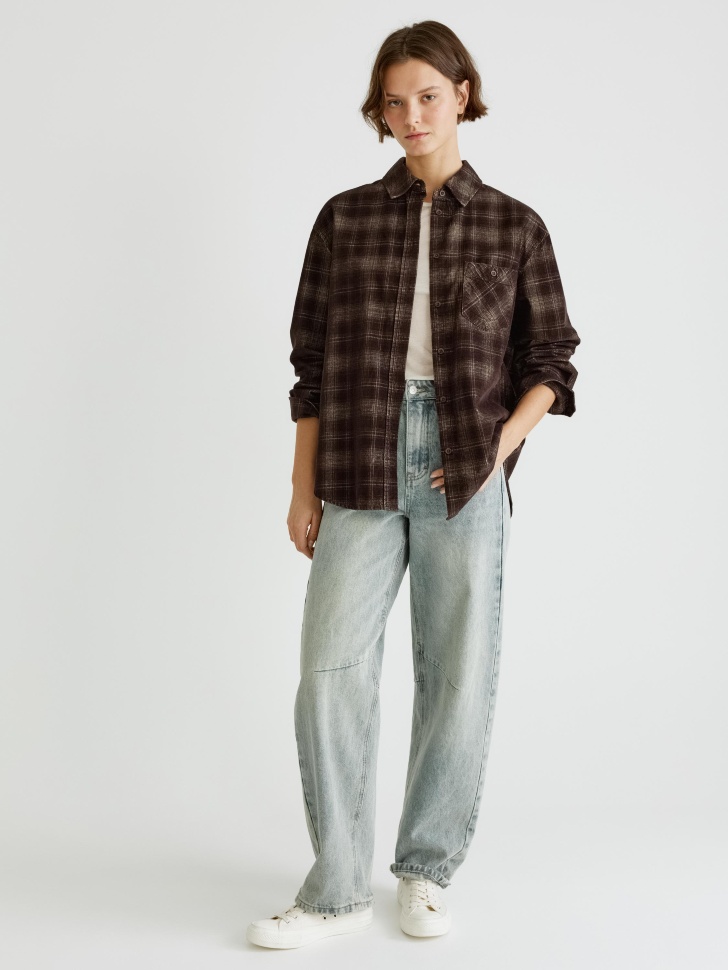 рубашка оверсайз из вельвета в клетку 4610517223654 по акции