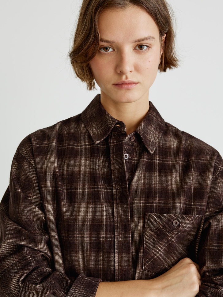 рубашка оверсайз из вельвета в клетку 4610517223654 в интернет магазине
