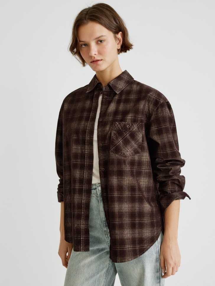 рубашка оверсайз из вельвета в клетку 4610517223654 по низкой цене