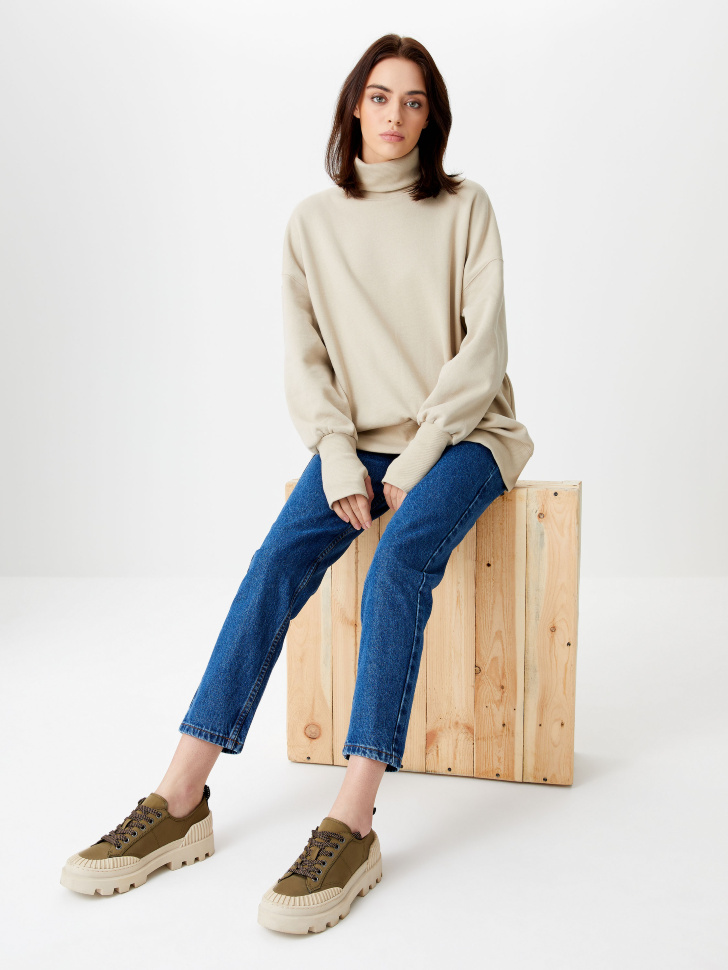 Джинсы Mom fit на резинке (синий, XS)