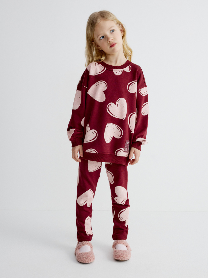 леггинсы из футера с принтом для девочек из хлопка спереди