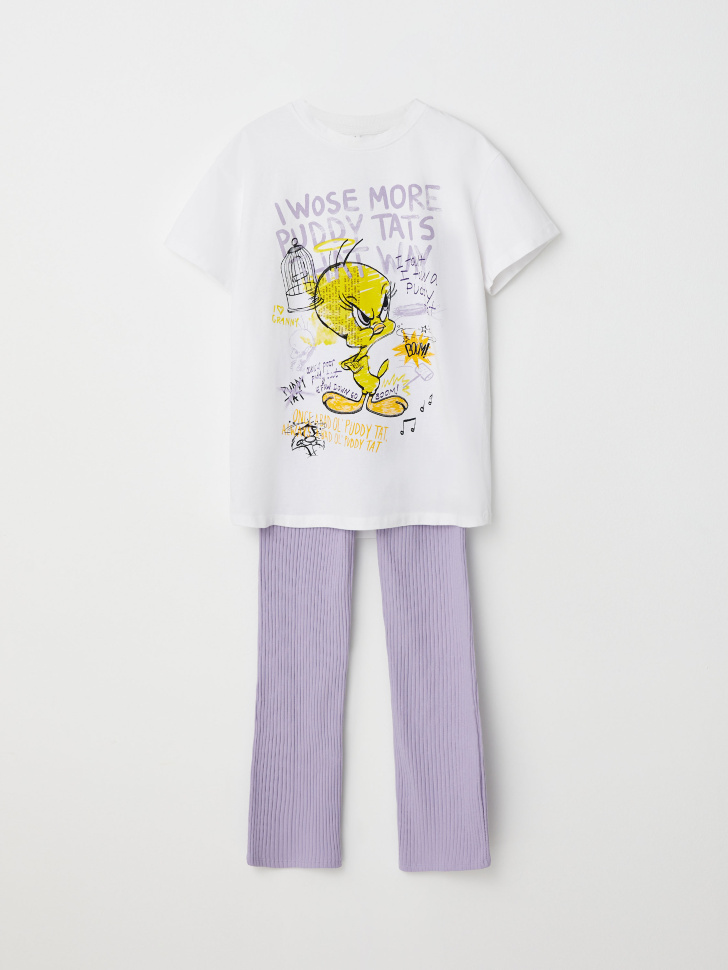 Пижама с ярким принтом Looney Tunes для девочек (белый, 122-128)