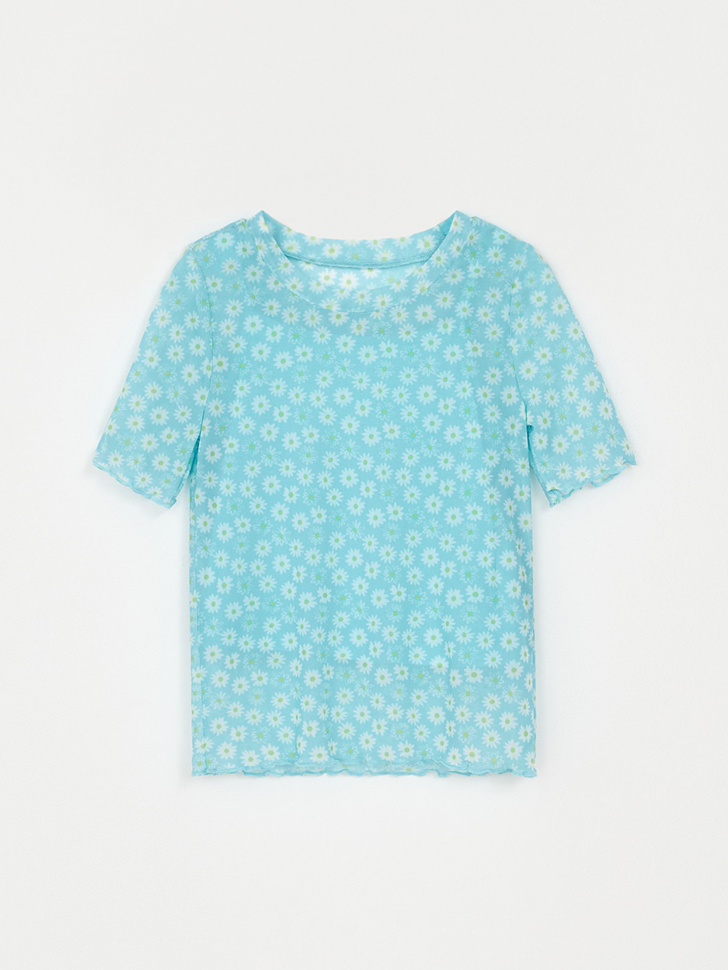 Укороченная футболка из сетки для девочек (голубой, 128)