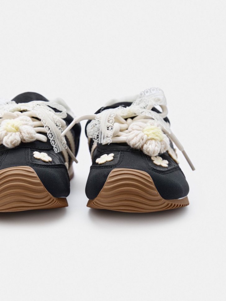 комбинированные кеды с декором для девочек из текстиля спереди