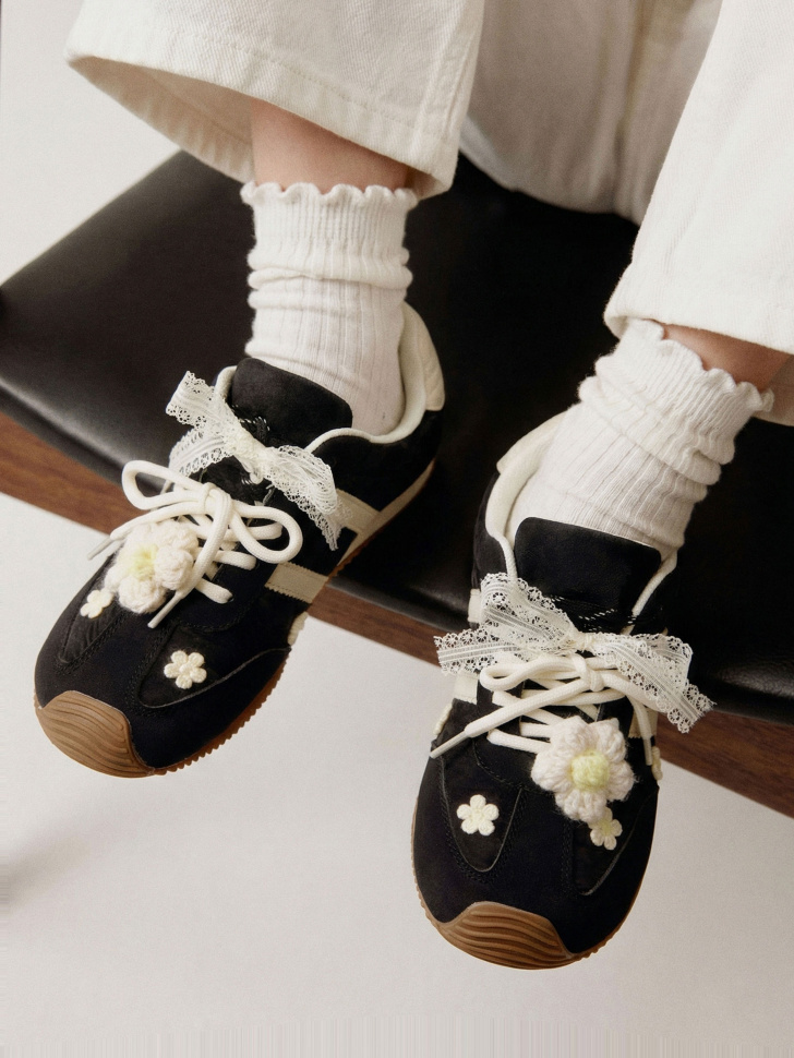 комбинированные кеды с декором для девочек 4610517600905 фотография