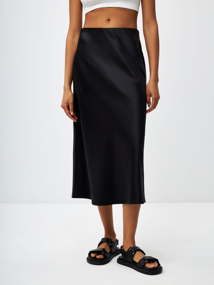 Сатиновая юбка миди (черный, M) sela 4680168433528 - фото 2