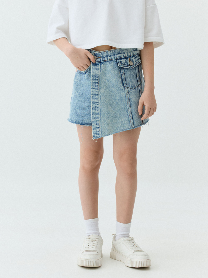 Джинсовая юбка-шорты для девочек - фото 3