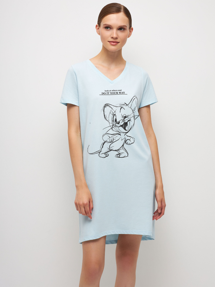 Ночная сорочка с принтом Tom & Jerry (голубой, S)