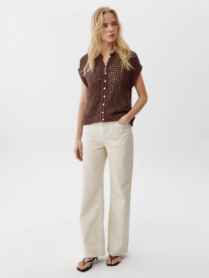 Джинсы прямые Sela со средней посадкой, бежевый, арт. 52842