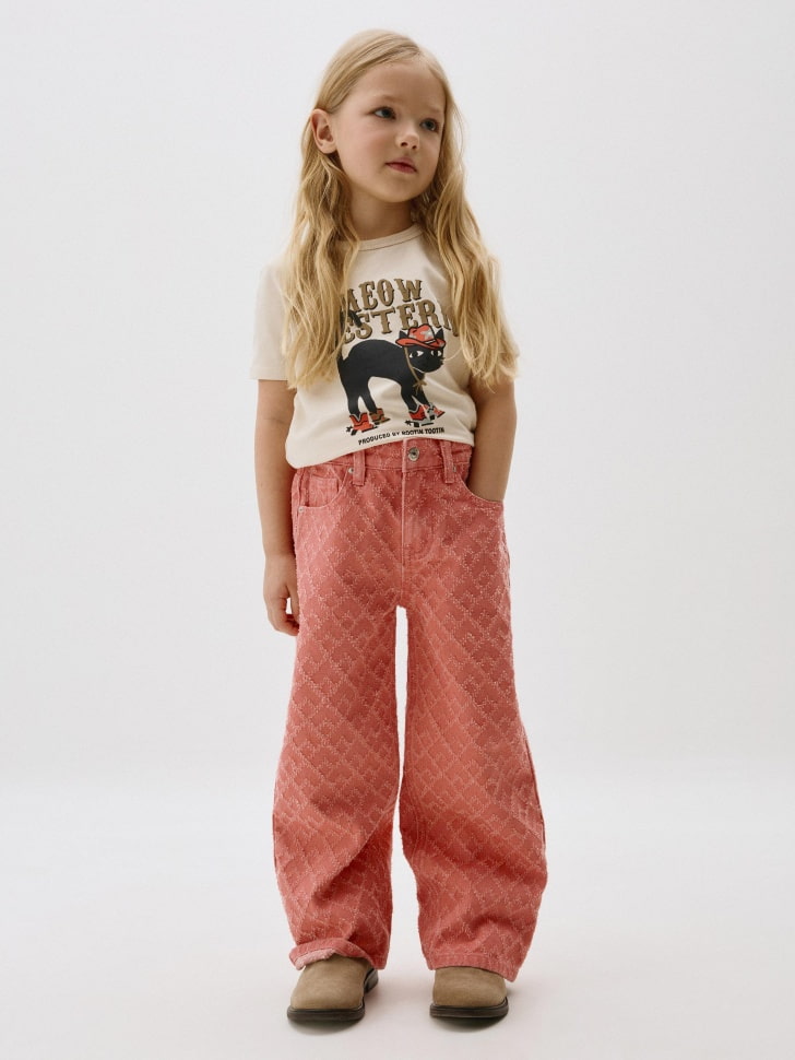 Джинсы Wide leg с фактурным узором для девочек