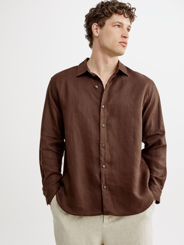 Рубашка Sela из льна, коричневый, арт. 52779