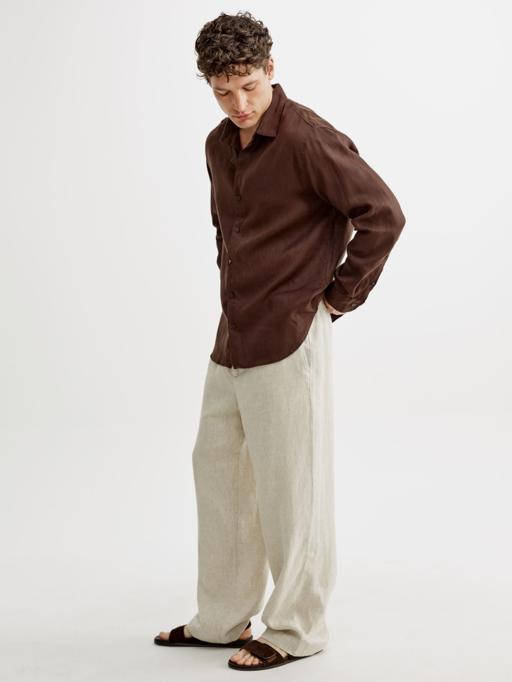 рубашка из 100% премиального льна от бренда sela вид слева