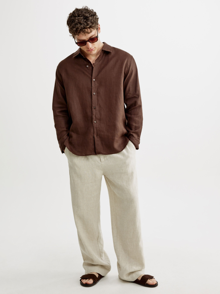 рубашка из 100% премиального льна из россии вид сбоку
